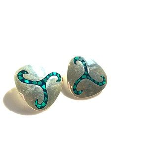 Vintage Sterling Silver Taxco earring Clip on Turq